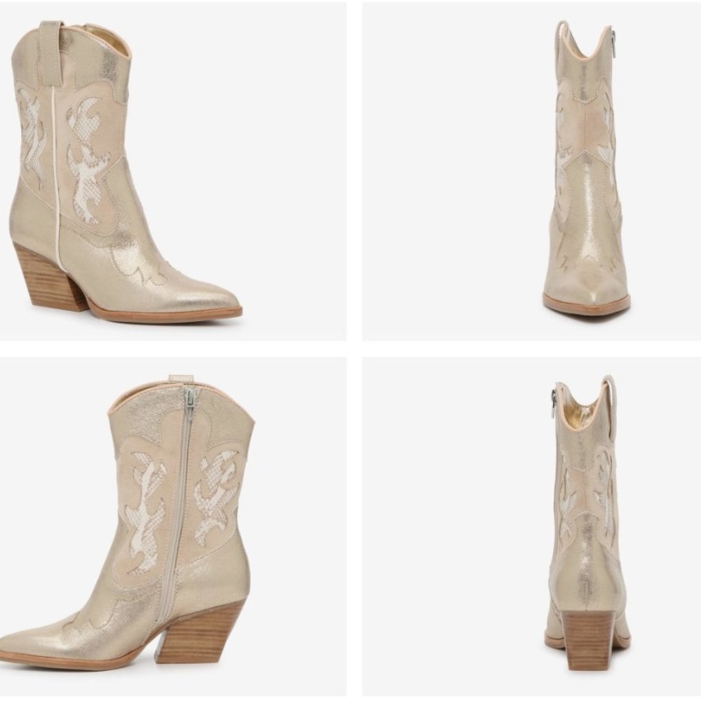 Dolce Vita Lunar Cowboy Boot Gold Metallic Snake Print Sz 6M